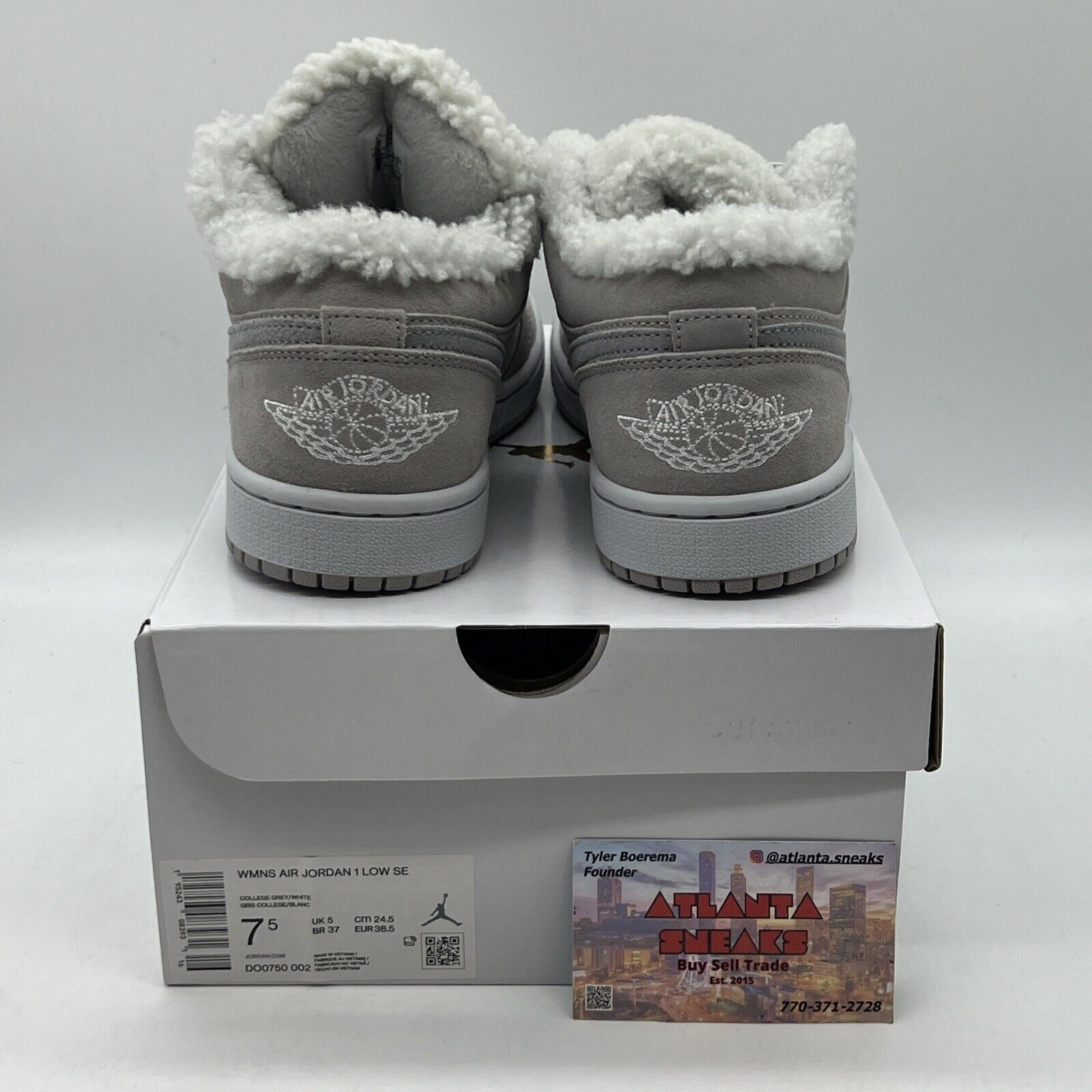 Nike Air Jordan 1 Low SE Sherpa Fleece Neutral Grey White DO0750 002 Size 7.5