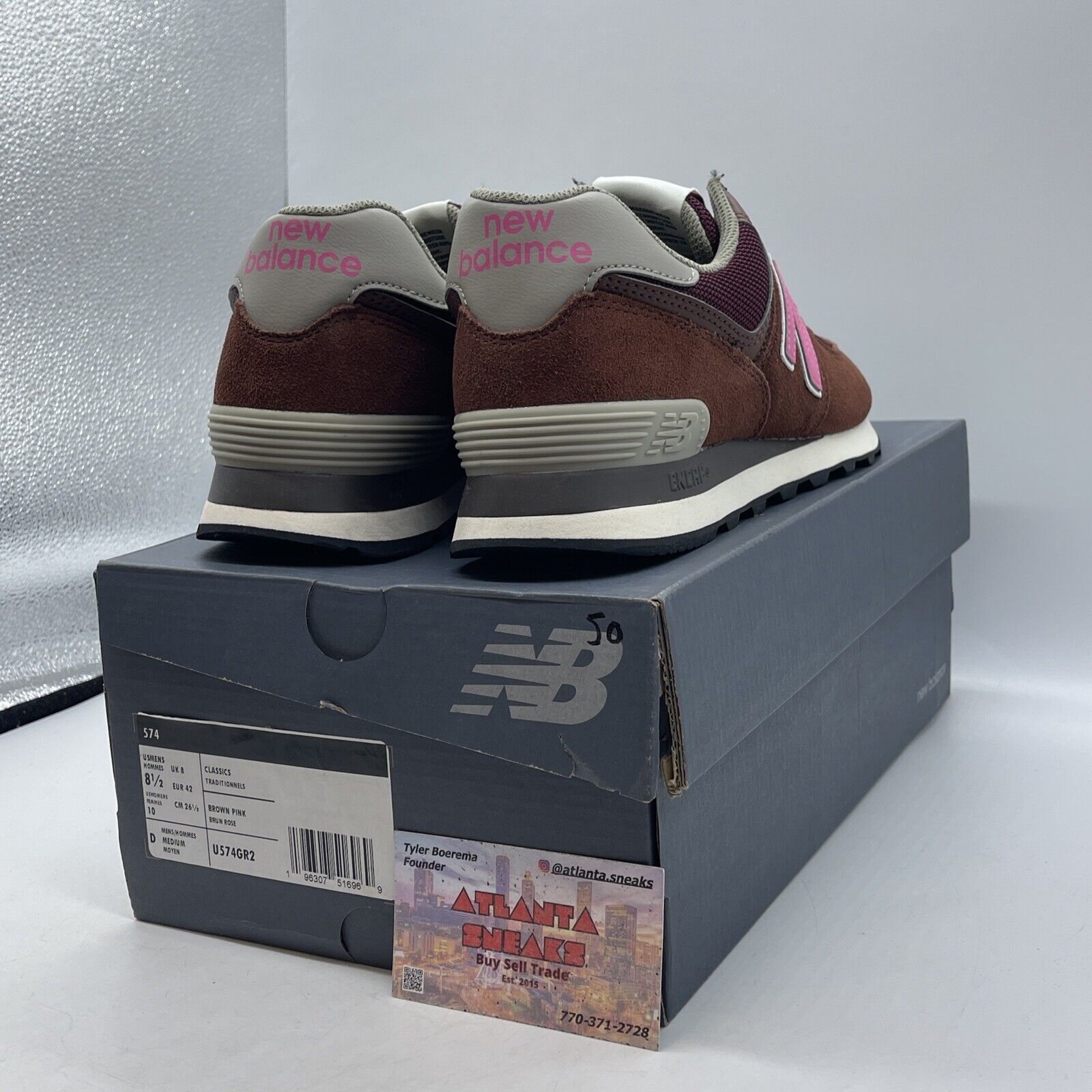 Size 8.5 - New Balance 574 Brown Pink Burgundy white  Suede Leather (U574GR2)