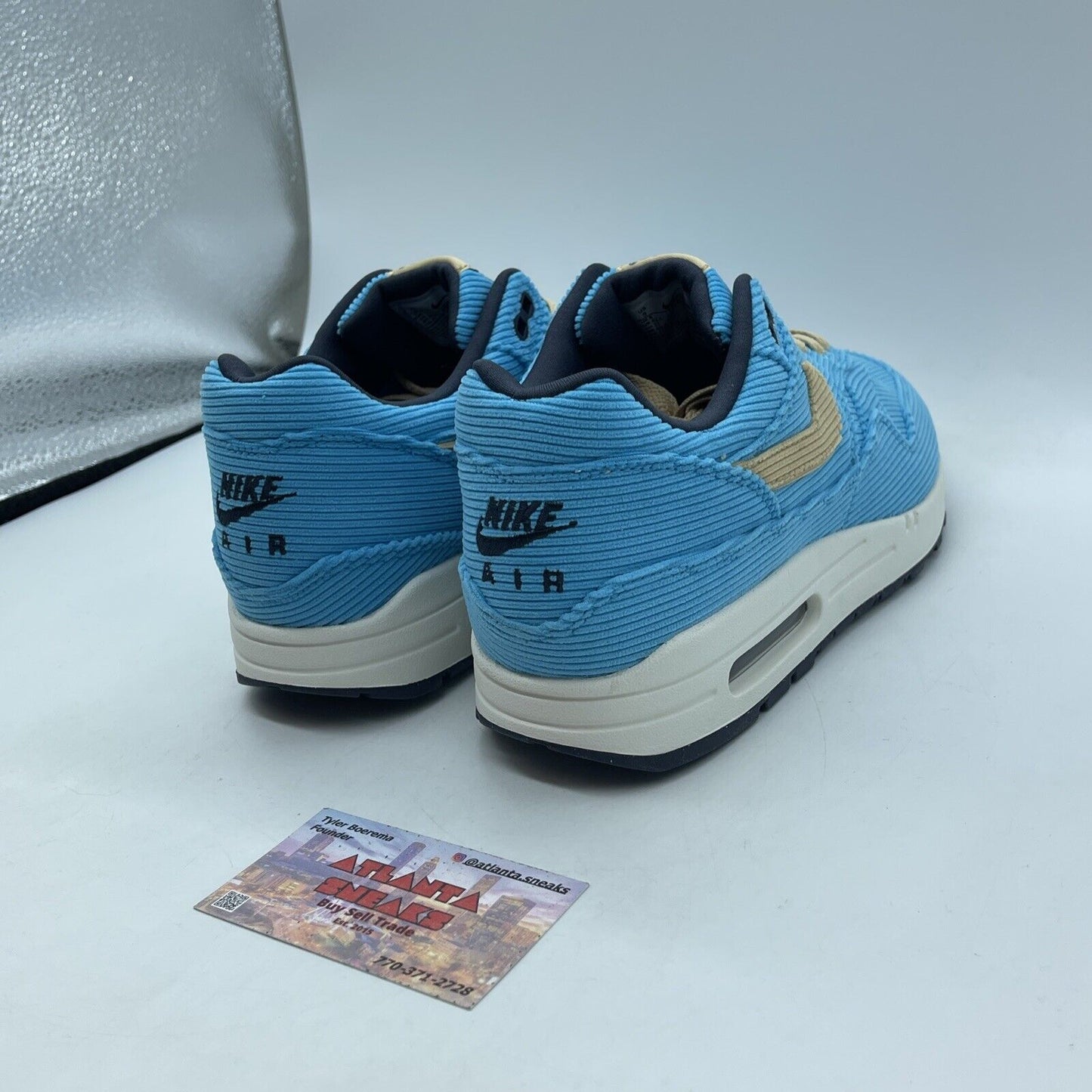 Size 9 - Nike Air Max 1 Premium Baltic Blue Corduroy Brown Suede (FB8915-400)