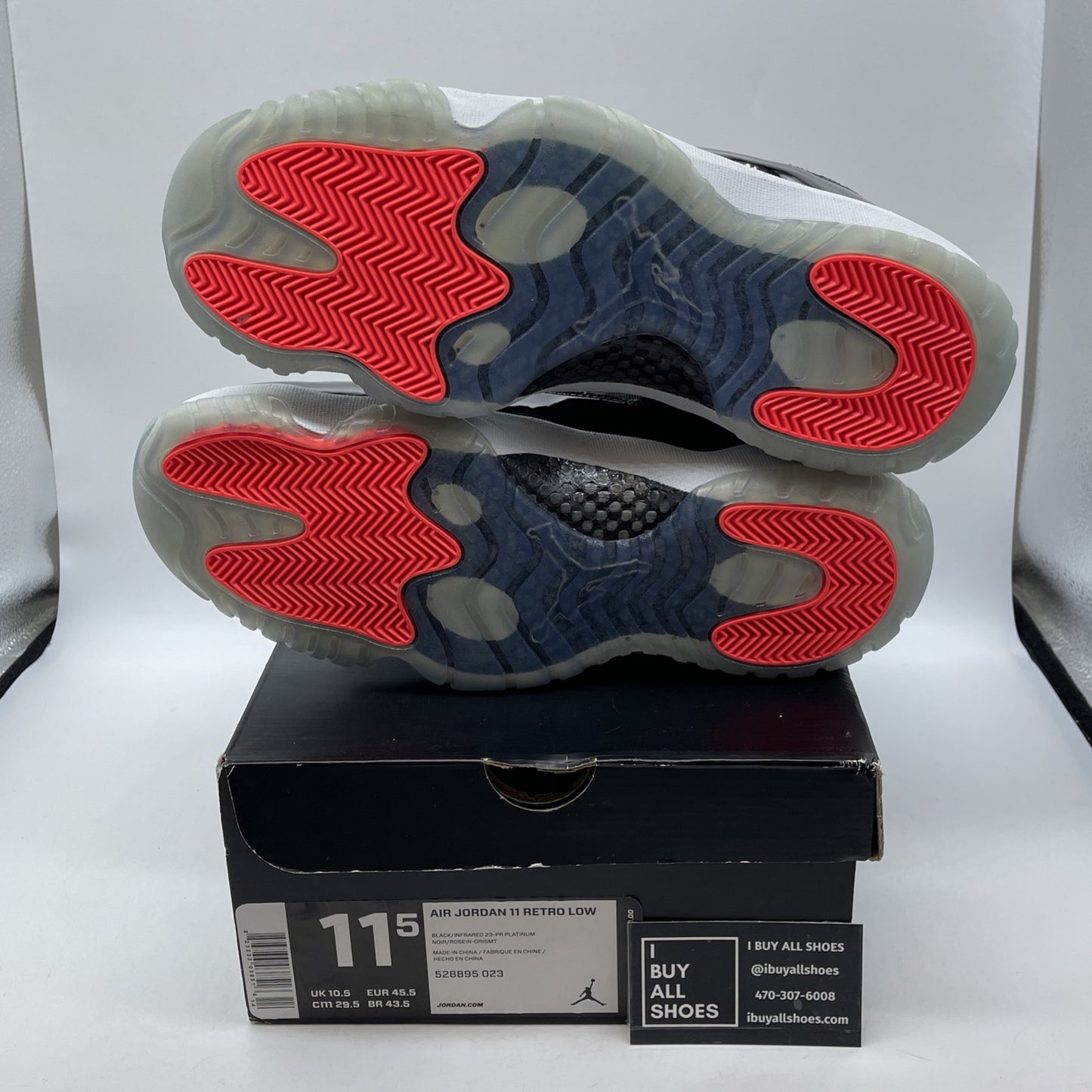 Size 11.5 - Air Jordan 11 Retro Low Infrared 23 Black Grey Leather (528895-023)