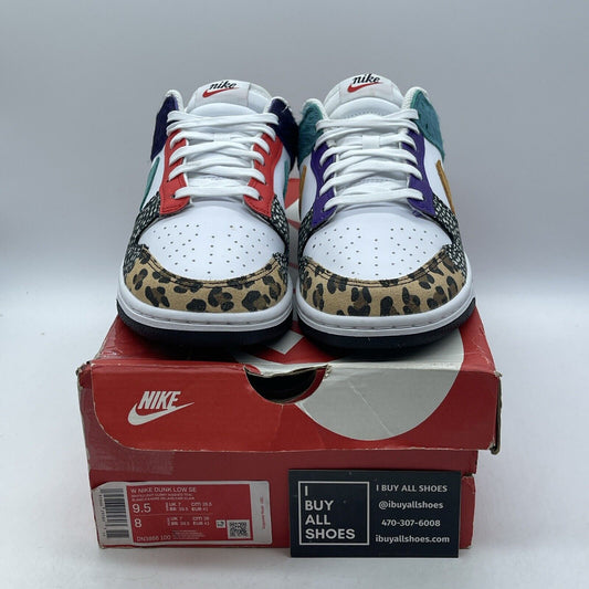 Size 9.5W - Nike Dunk SE Low Safari Mix Red White Leather Suede (DN3866-100)