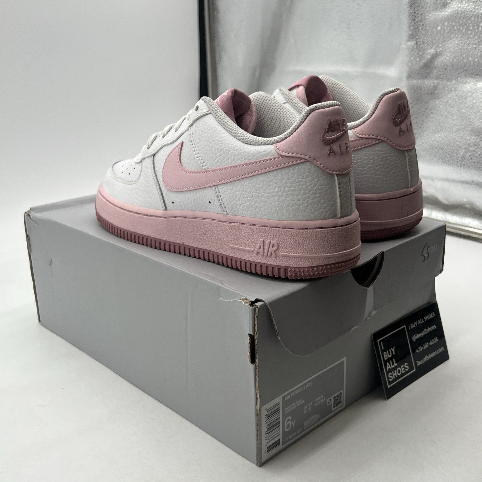 Size 6Y - Nike Air Force 1 (GS) White/Pink Girl's Sneakers (CT3839-107)