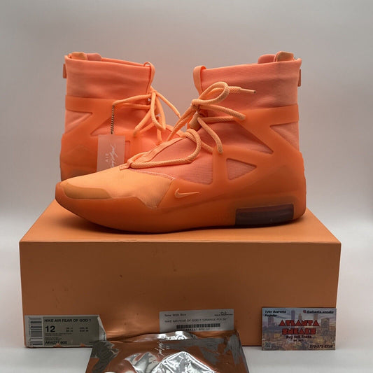 Size 12 - Nike Air Fear of God 1 Orange Pulse 2019 OG All Icy Sole High Top Sued