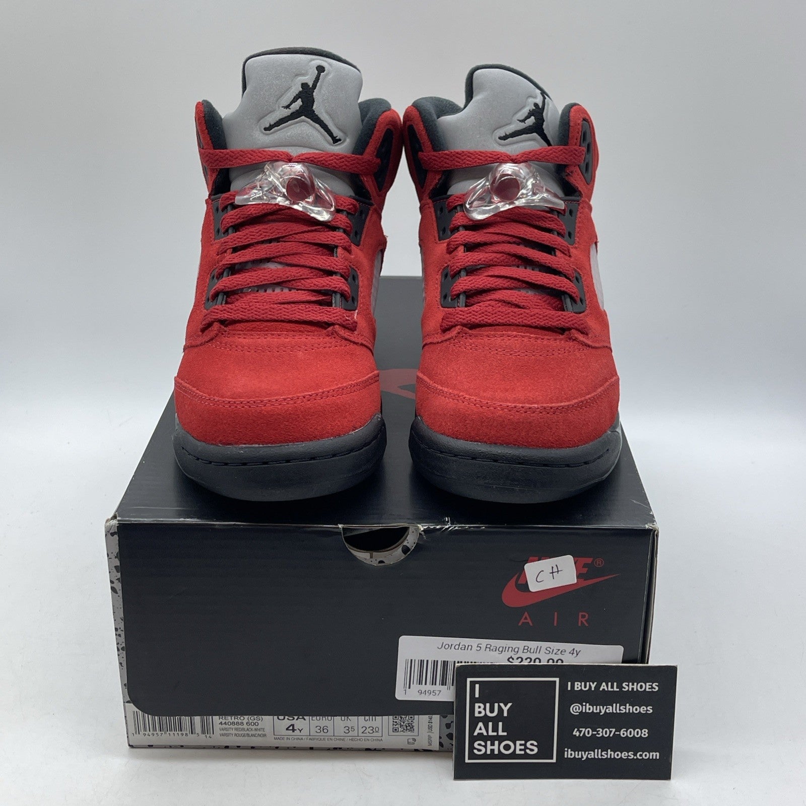 Size 4 - Jordan 5 Retro Mid Raging Bull Red Black Suede (440888-600)