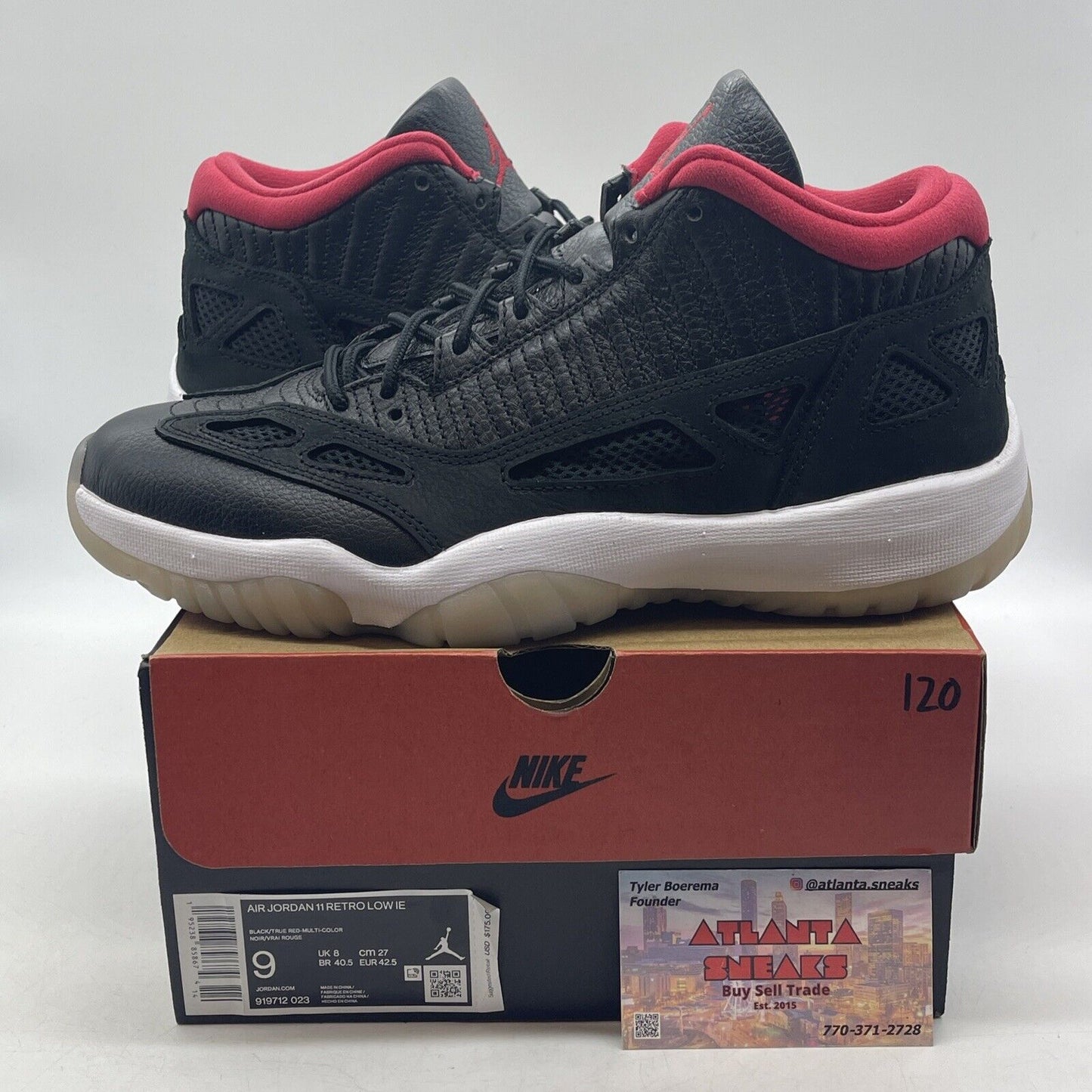 Size 9 - Air Jordan 11 Retro IE 2021 Low Bred Black White Red (919712-023)