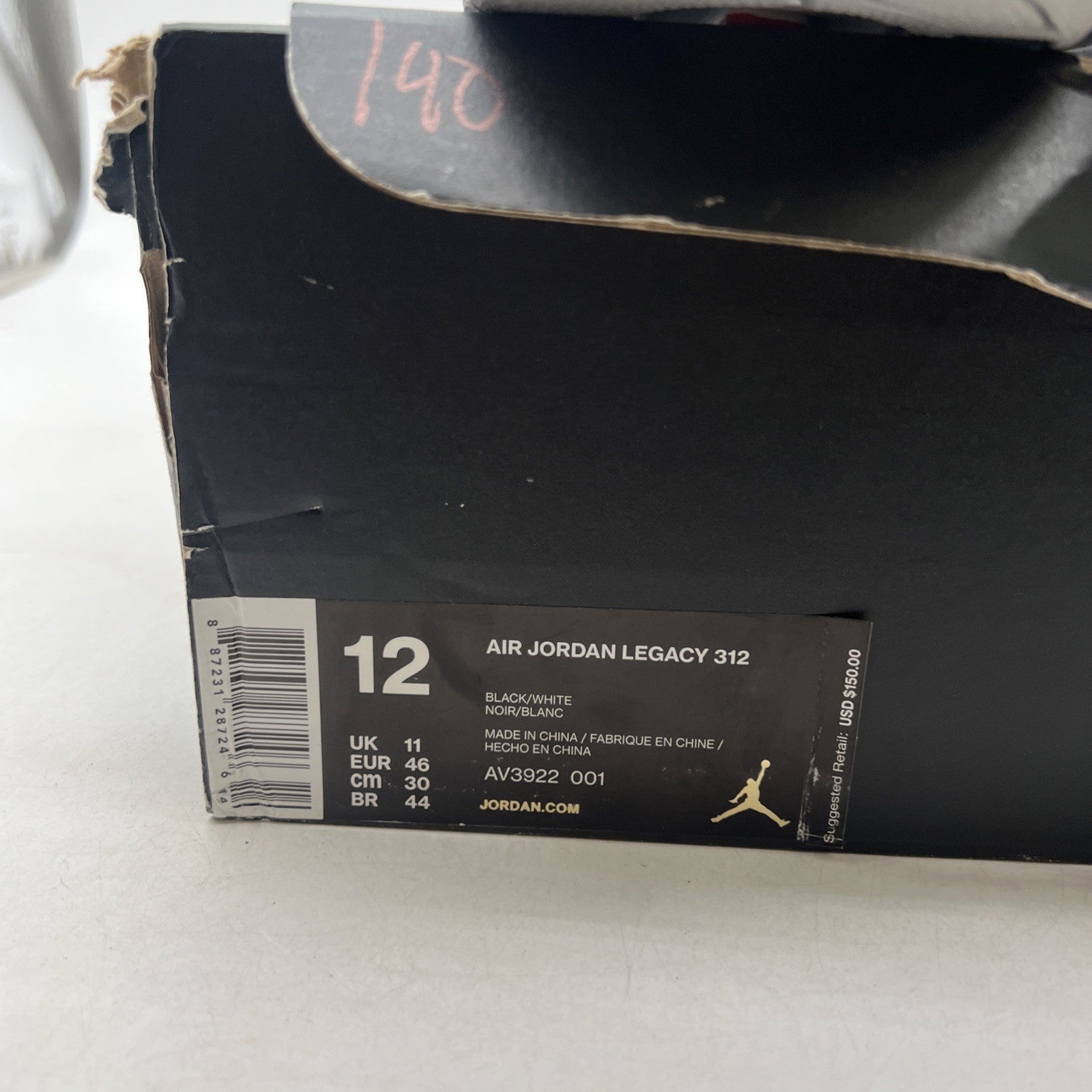 Size 12 - Air Jordan Legacy 312 Black Cement (AV3922-001)