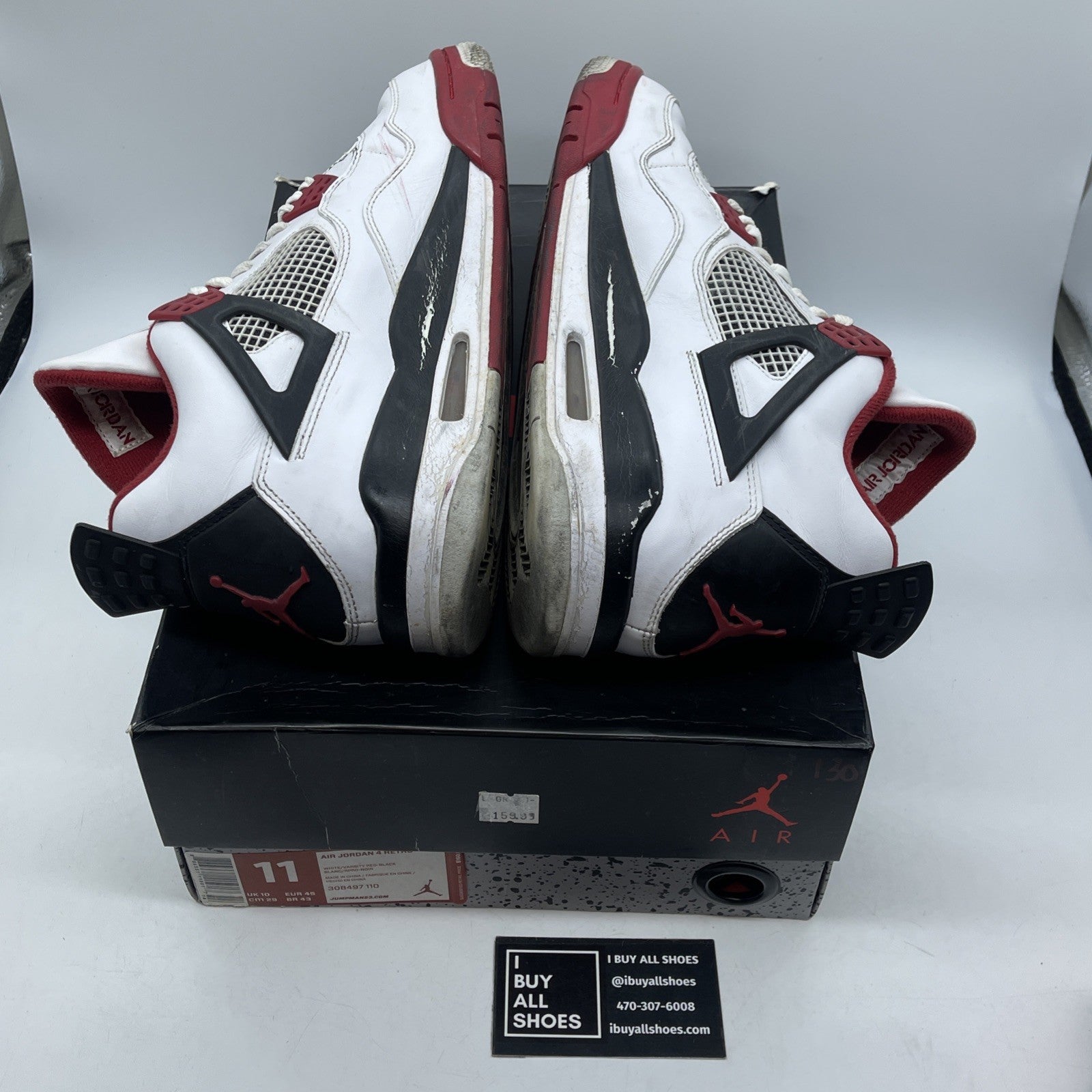 Size 11 - Jordan 4 Retro Fire Red 2012 White Black Leather (308497-110)