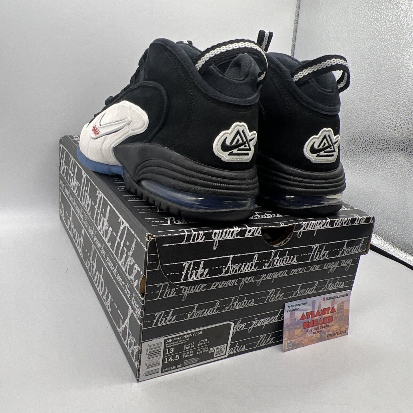 Nike Air Max Penny 1 x Social Status/ Recess-Black/Size 12 US Men’s White Black