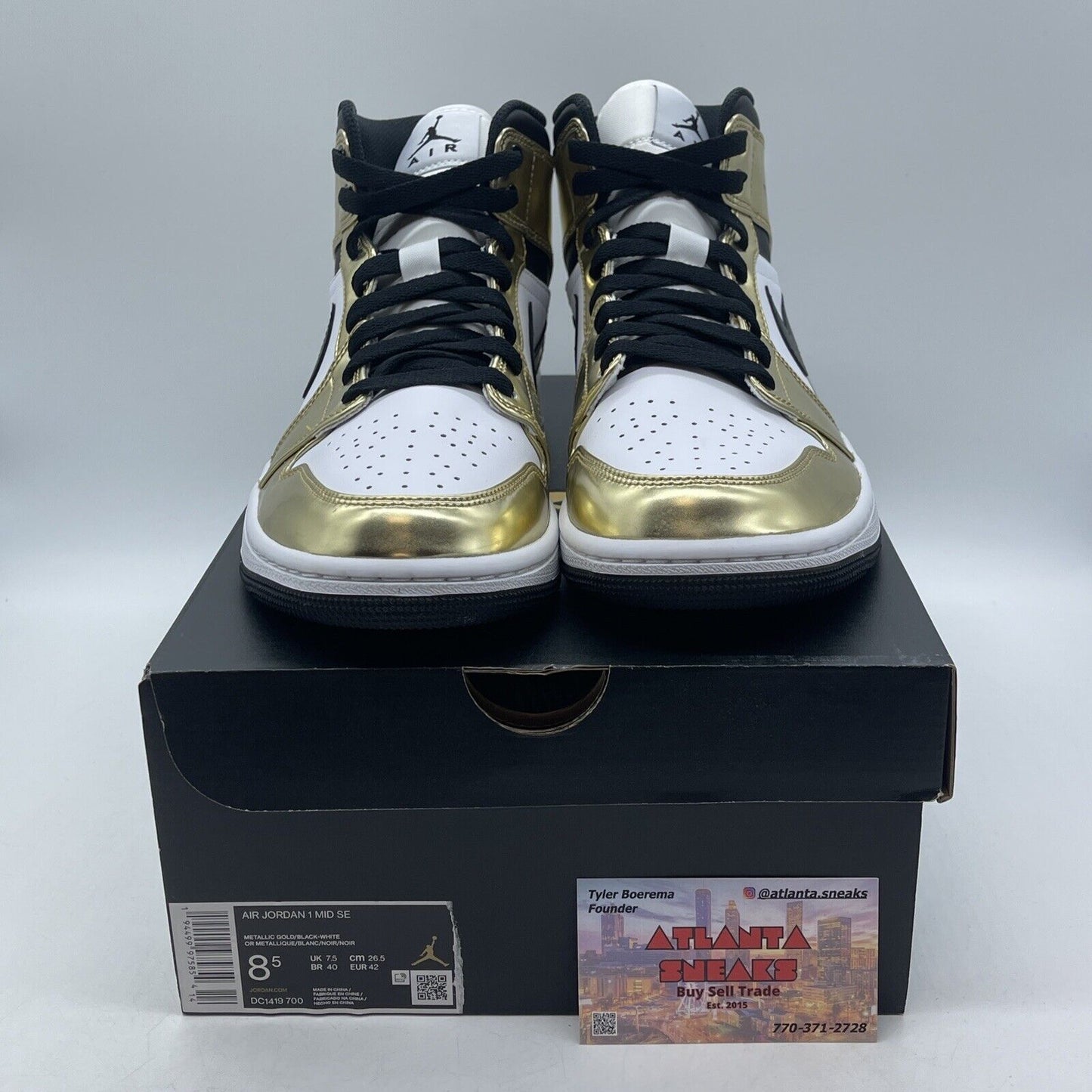 Size 8.5 - Jordan 1 Mid SE Metallic Gold 2020 White Black Leather (DC1419-700)