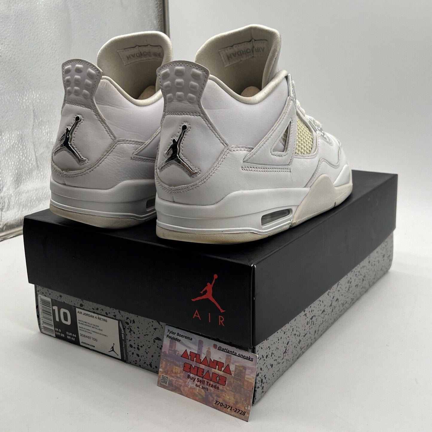 Size 10 - Jordan 4 Retro Mid Pure Money White Leather Silver (308497-100)