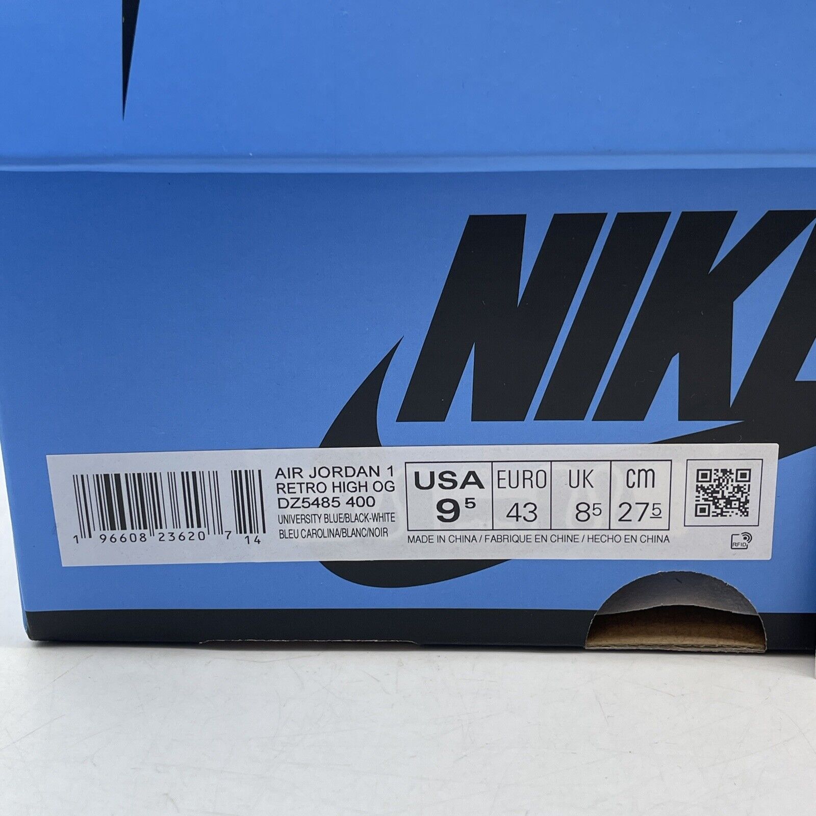 Size 9.5 - Jordan 1 Retro OG High UNC Toe White Blue Black Leather (DZ5485-400)