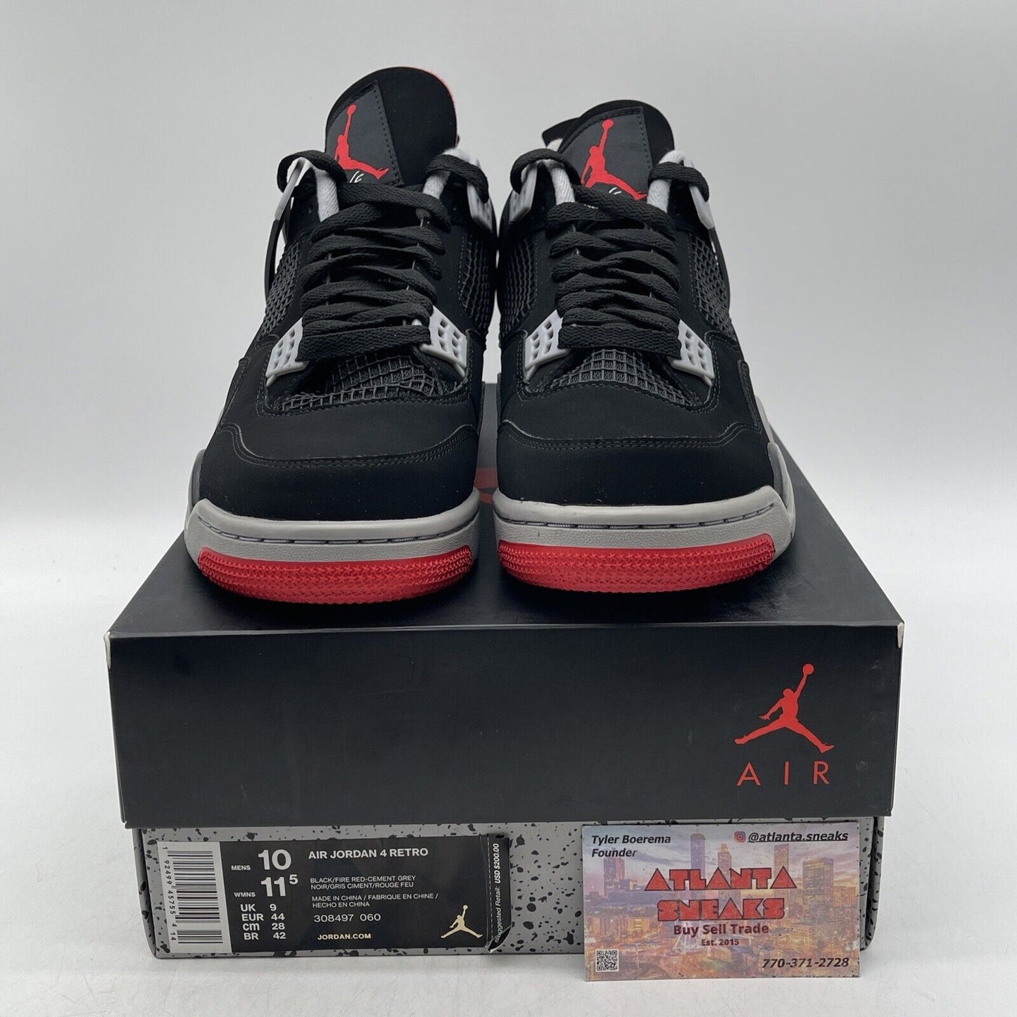 Size 10 - Jordan 4 Retro OG Mid Bred 2019 Black Grey White Suede (308497-060)