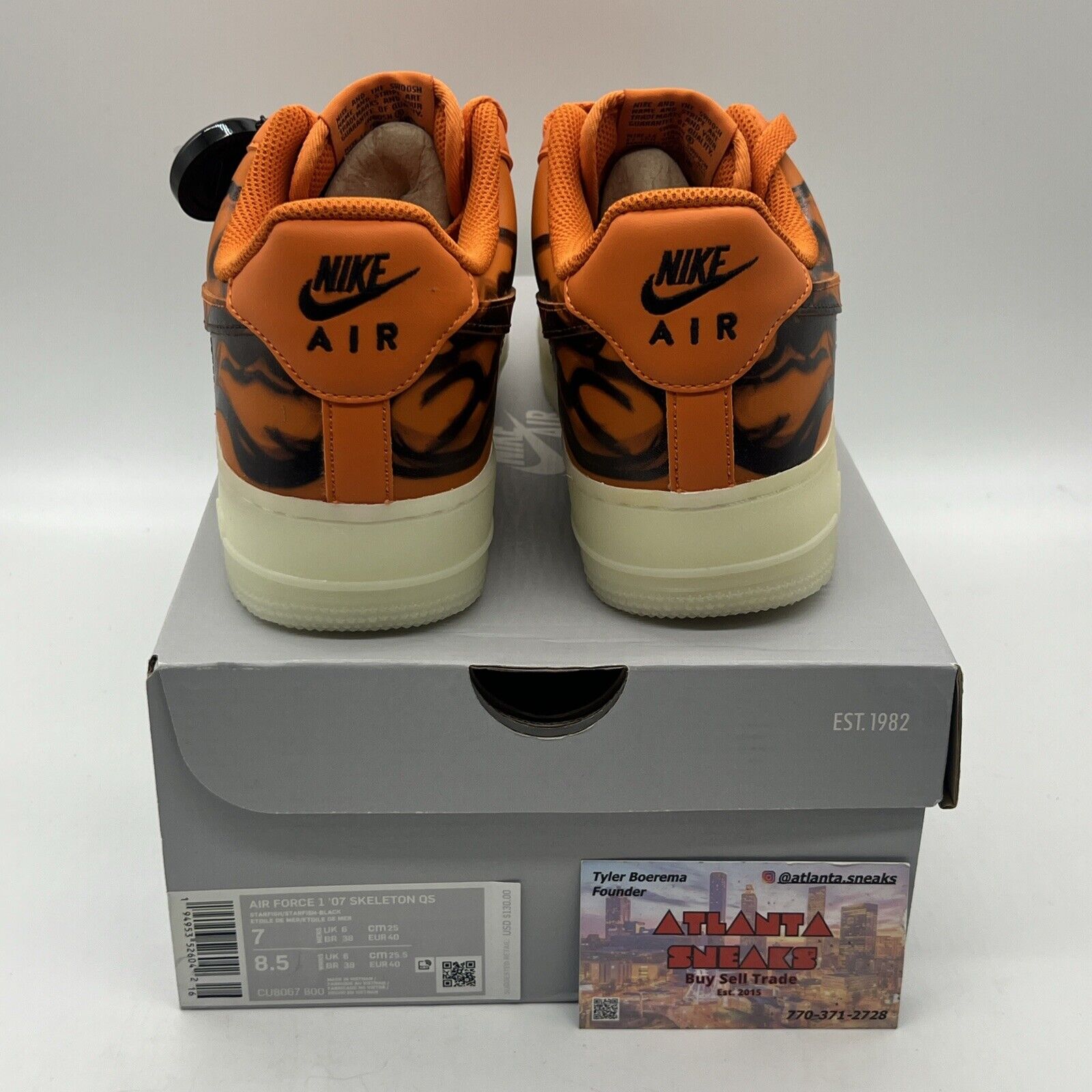 Size 7 - Nike Air Force 1 Low Orange Skeleton Brand New Og All Leather DS