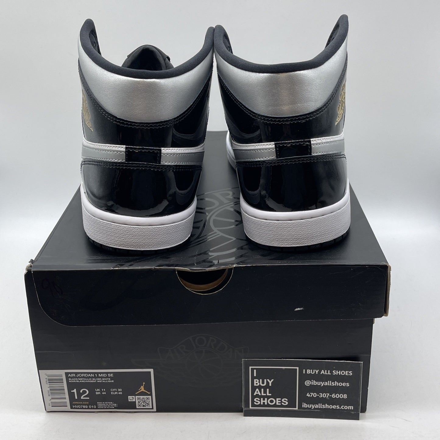 Size 12 - Air Jordan 1 SE Mid Black White Metallic Silver Leather (HV0789-010)