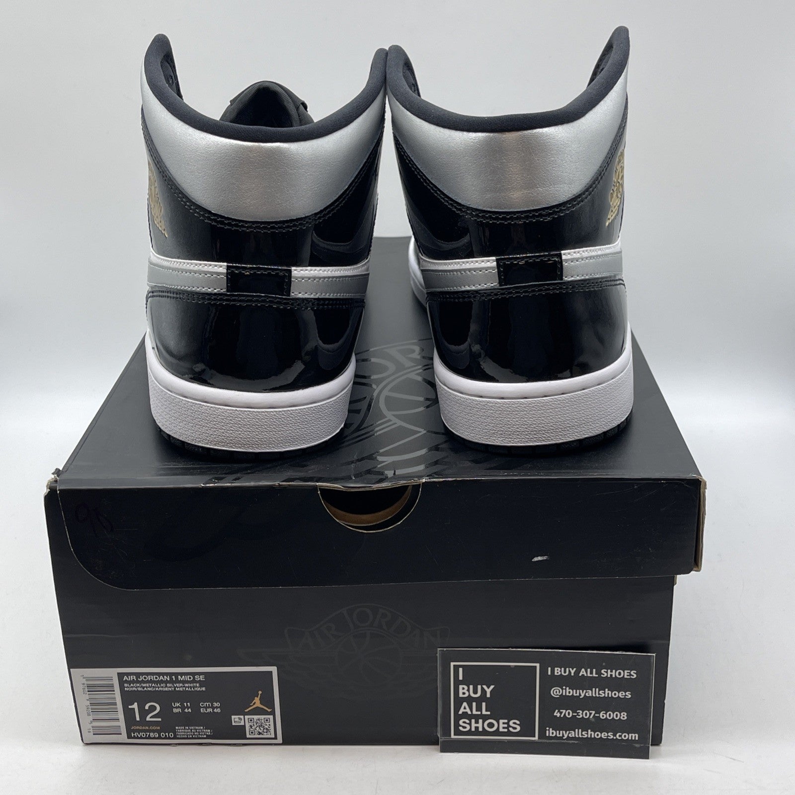 Size 12 - Air Jordan 1 SE Mid Black White Metallic Silver Leather (HV0789-010)