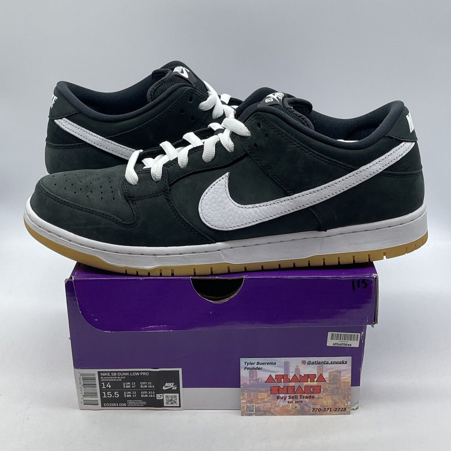 Size 14 - Nike Dunk Low SB Black Gum Suede White Brown Leather (CD2563-006)