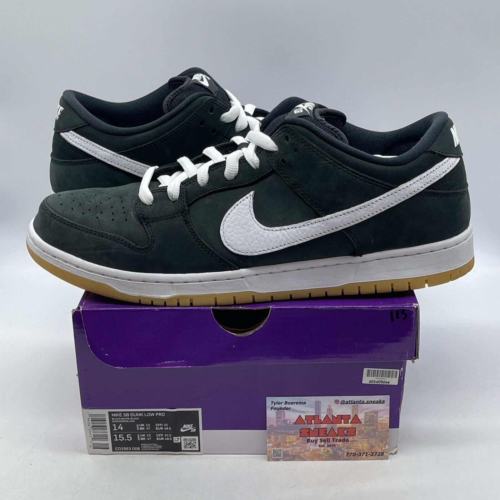 Size 14 - Nike Dunk Low SB Black Gum Suede White Brown Leather (CD2563-006)