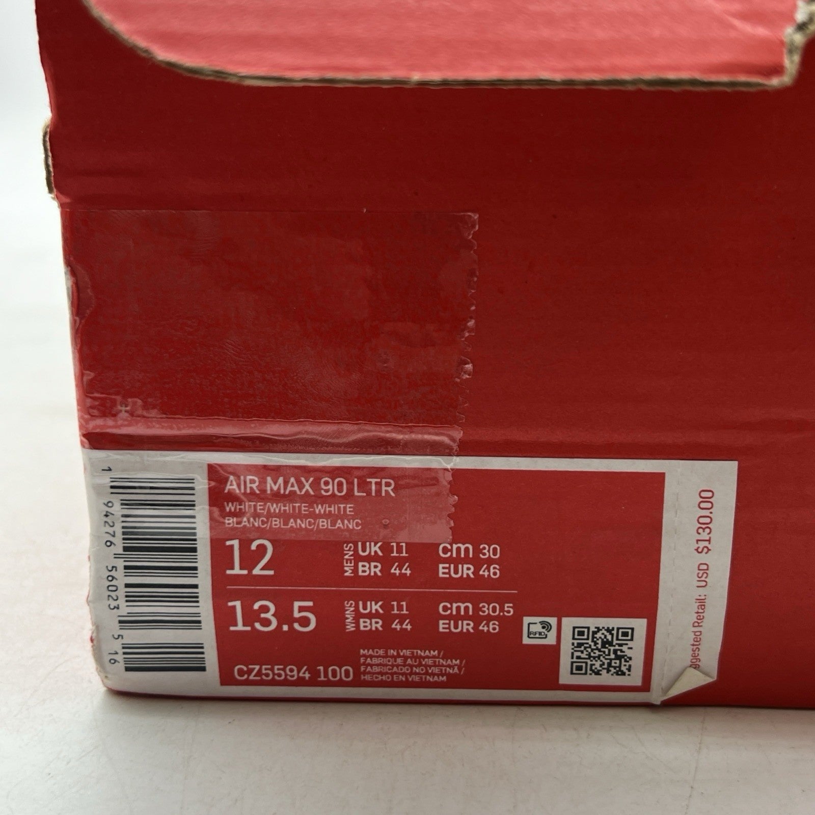 Size 12 - Nike Air Max 90 LTR Triple White (CZ5594-100)