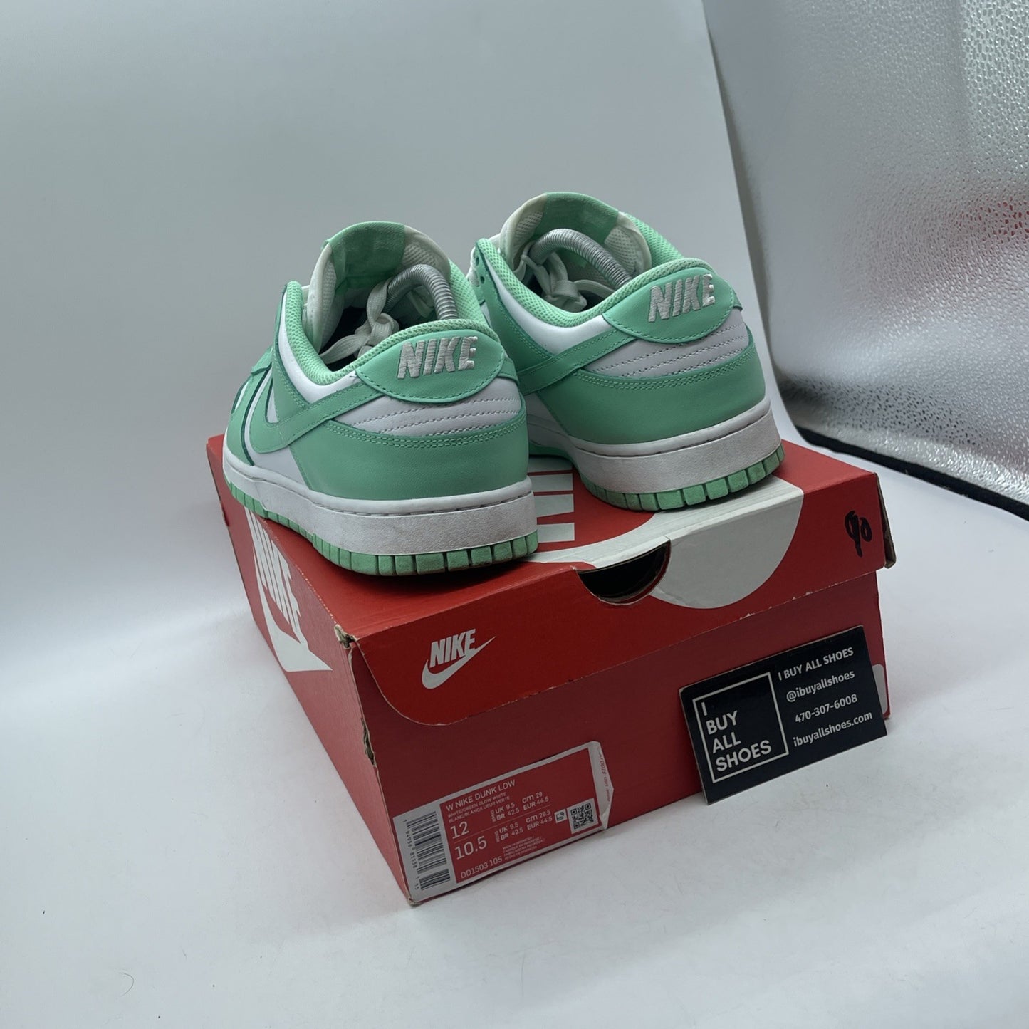 Size 12W - Nike Dunk Low Green Glow Blue White Leather (DD1503-105)