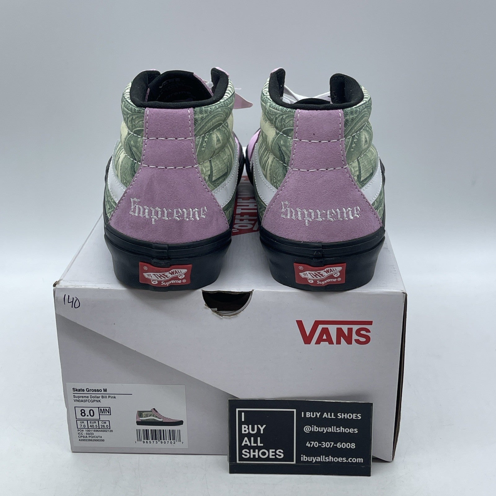 Size 8 - SUP-VANS-23SS-SGM-P Supreme × Vans Doller Skate Grosso Mid Pink