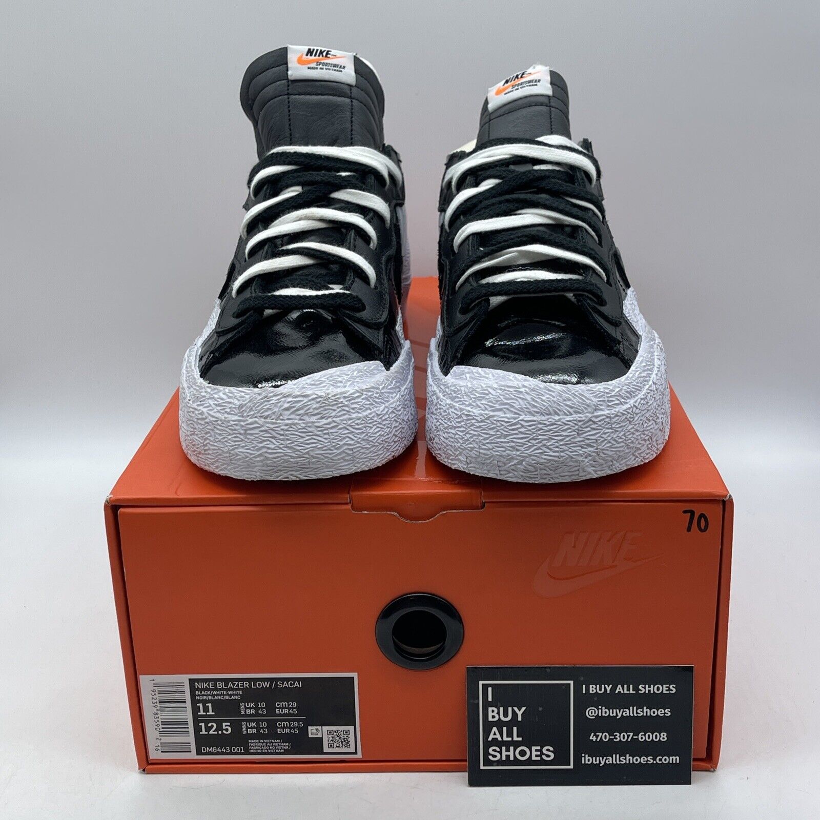 Size 11 - Nike sacai x Blazer Low Black Patent White Suede Leather (DM6443-001)