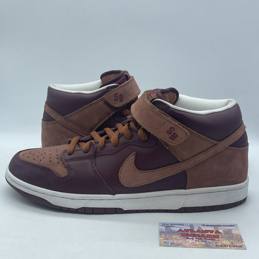 Size 13 - Nike Dunk Pro SB Mid Red Maroon Brown White (314383-621)