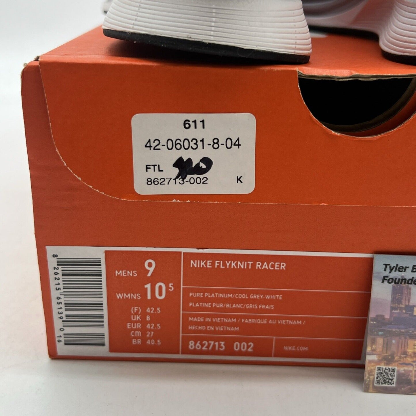 Size 9 - Nike Flyknit Racer Pure Platinum (862713-002)