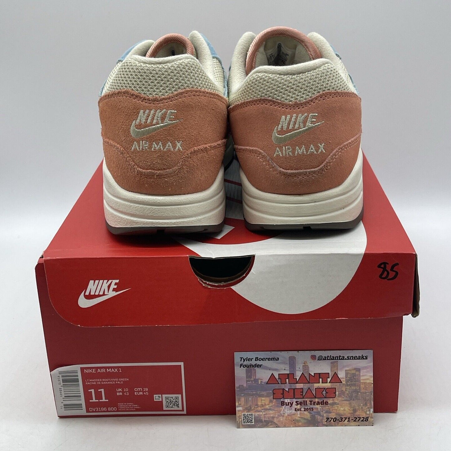 Size 11 - Nike Air Max 1 Light Madder Root White Pink Blue Suede (DV3196-800)