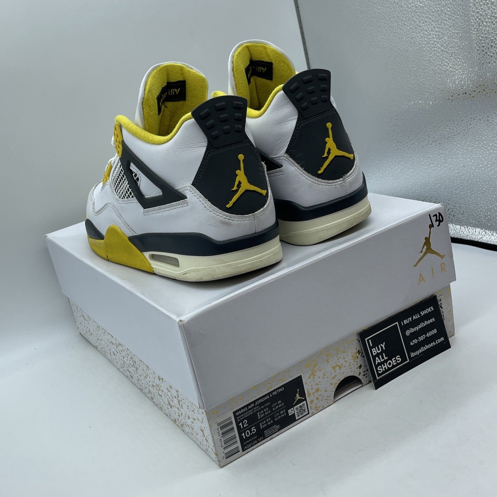 Size 12W - Air Jordan 4 Retro Vivid Sulfur White Yellow Leather (AQ9129-101)