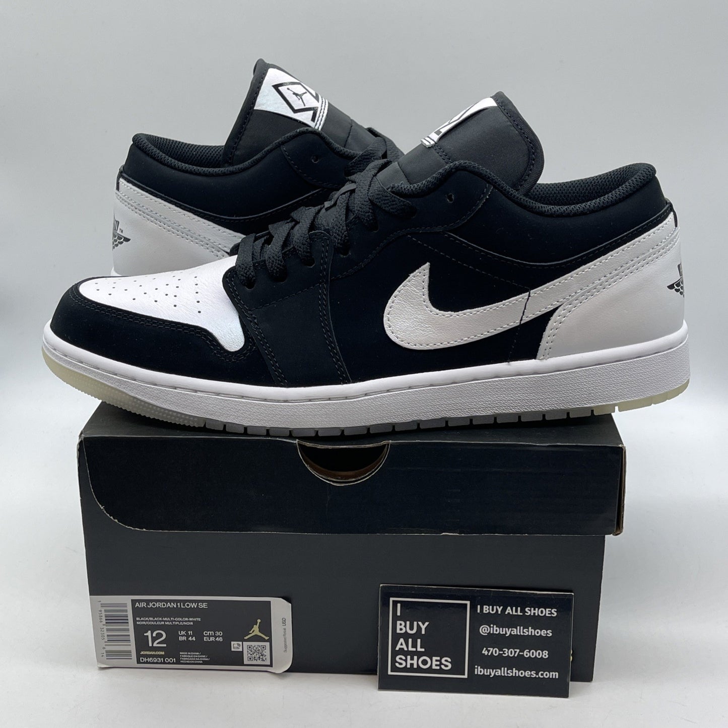 Size 12 - Jordan 1 Low SE Diamond Black White Suede Leather (DH6931-001)