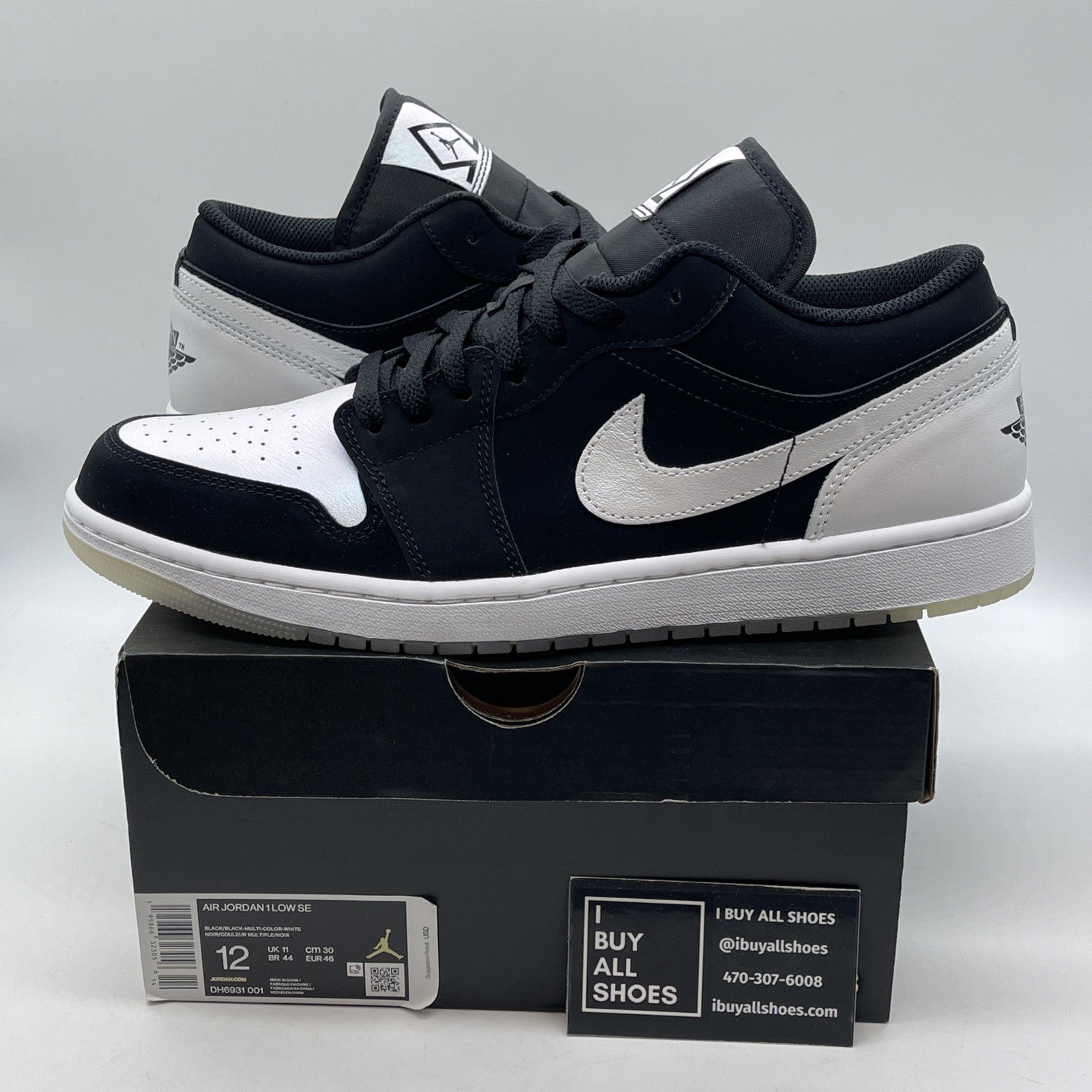 Size 12 - Jordan 1 Low SE Diamond Black White Suede Leather (DH6931-001)
