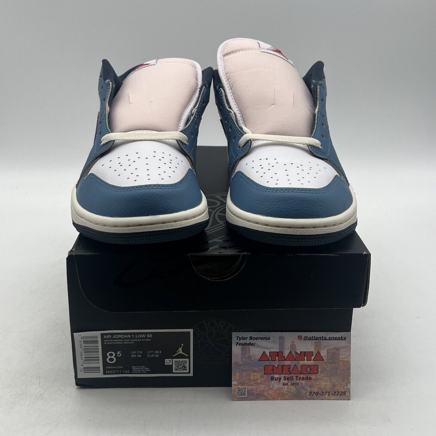 Size 8.5 - Nike Air Jordan 1 Low SE Shoes White Armory Navy (HM3711-144)