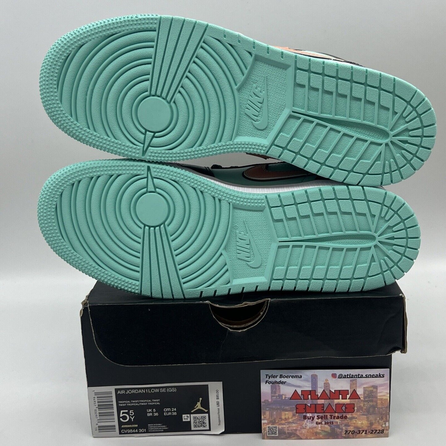 Air Jordan 1 Low SE Tropical Twist Mint Black [CV9844-301] Size 5.5Y  Brand New