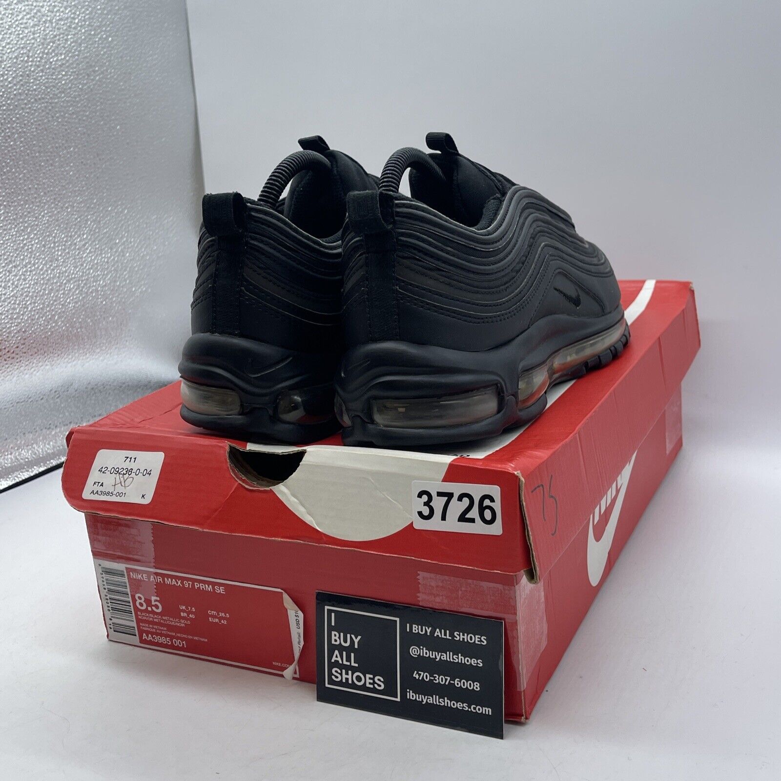 Size 8.5 - Nike Air Max 97 Gold Reflective Black Suede Leather (AA3985-001)