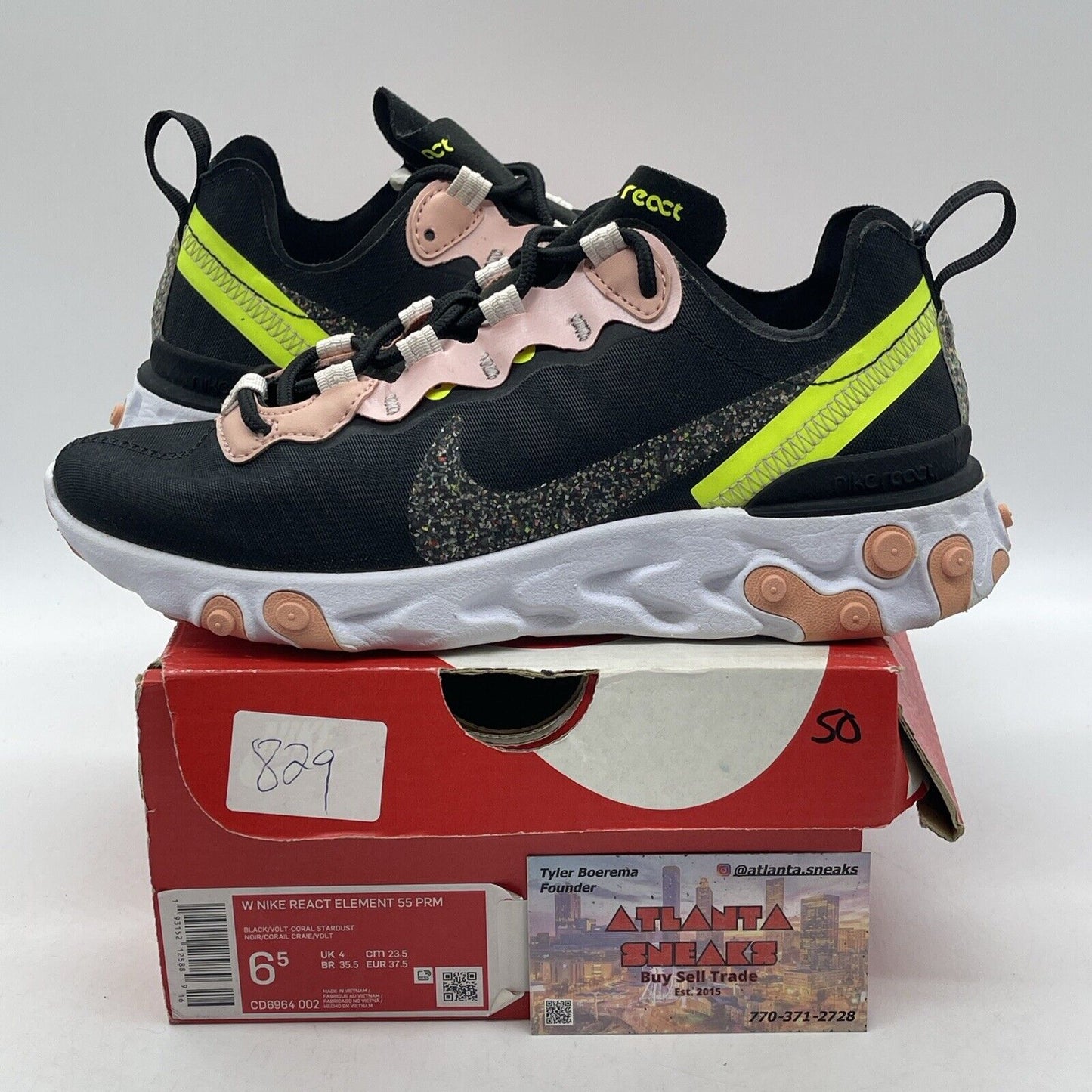 Size 6.5W - Nike React Element 55 Premium Black Coral Stardust (CD6964-002)