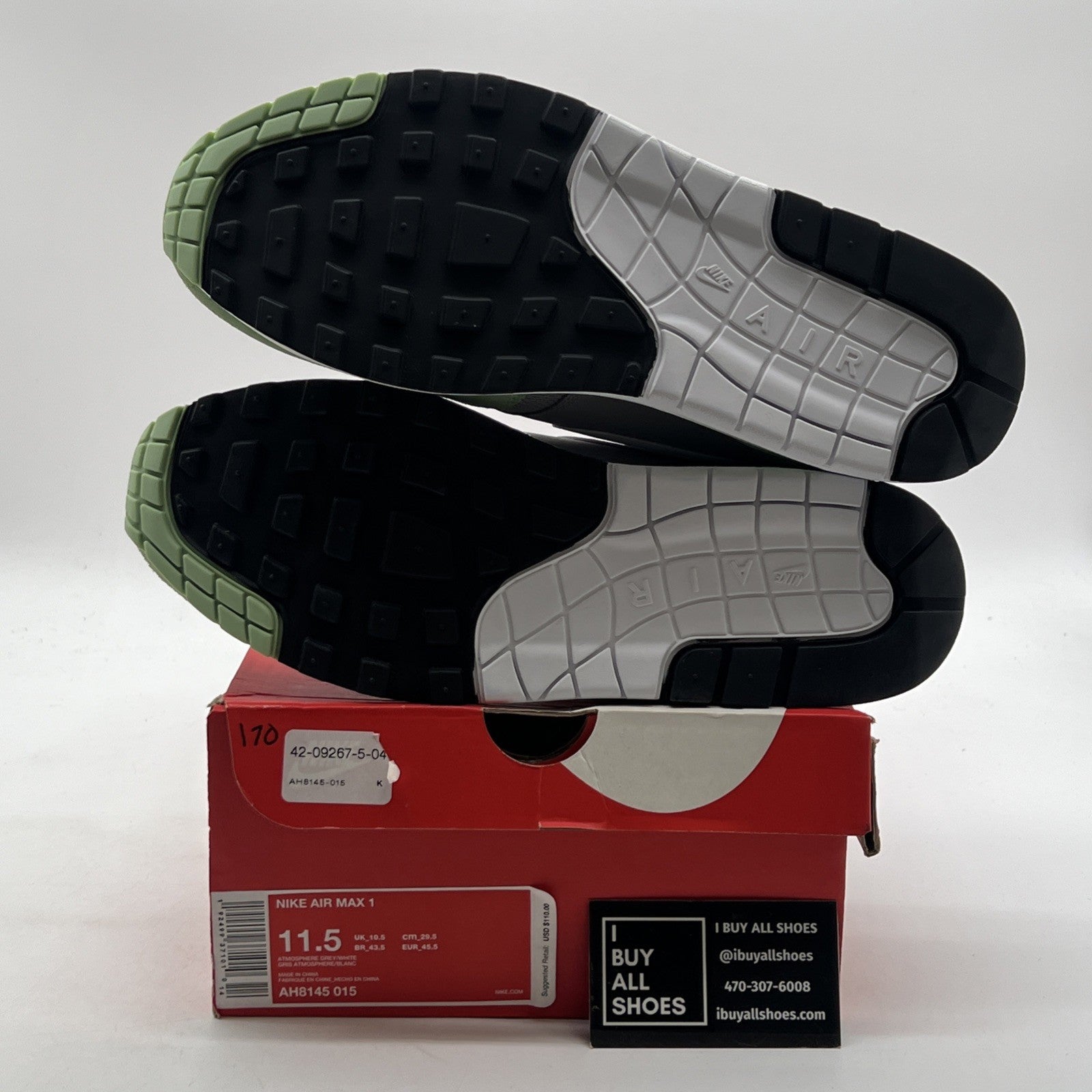 Size 11.5 - Nike Air Max 1 Grey Mint (AH8145-015)