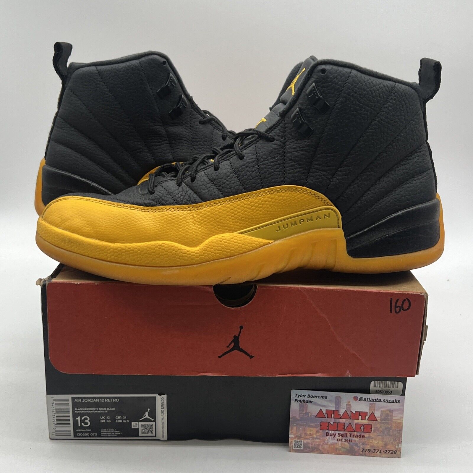 Size 13 - Jordan 12 Retro University Gold 2020 Black Yellow Leather (130690-070)