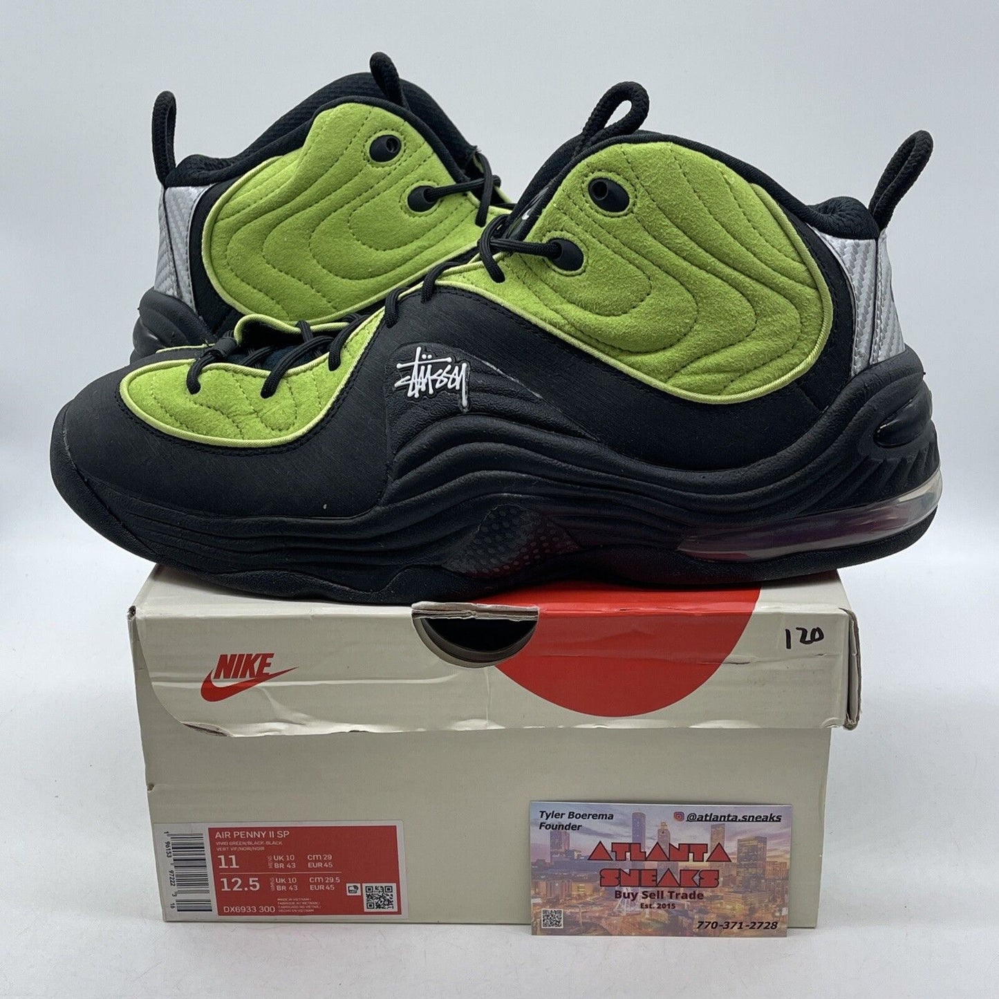 Size 11 - Nike Stussy x Air Penny 2 Vivid Green Black Suede Leather (DX6933-300)