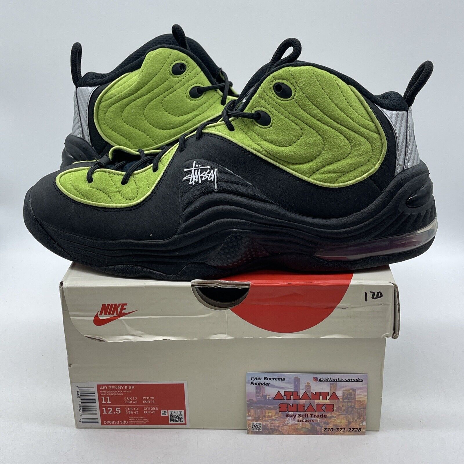 Size 11 - Nike Stussy x Air Penny 2 Vivid Green Black Suede Leather (DX6933-300)