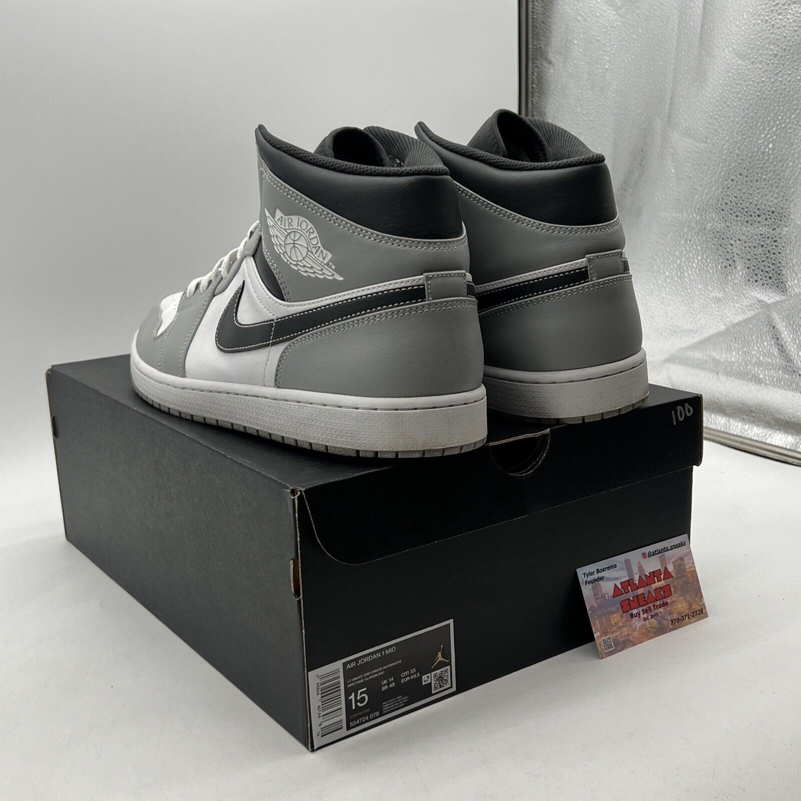 Size 15 - Jordan 1 Mid Light Smoke Grey (554724-078)