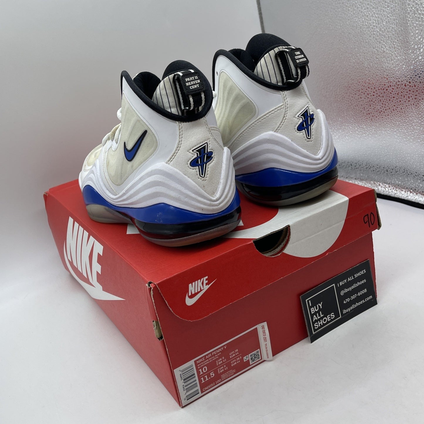 Size 10 - Nike Air Penny 5 Orlando Home White Blue Black Leather (CN0052-100)