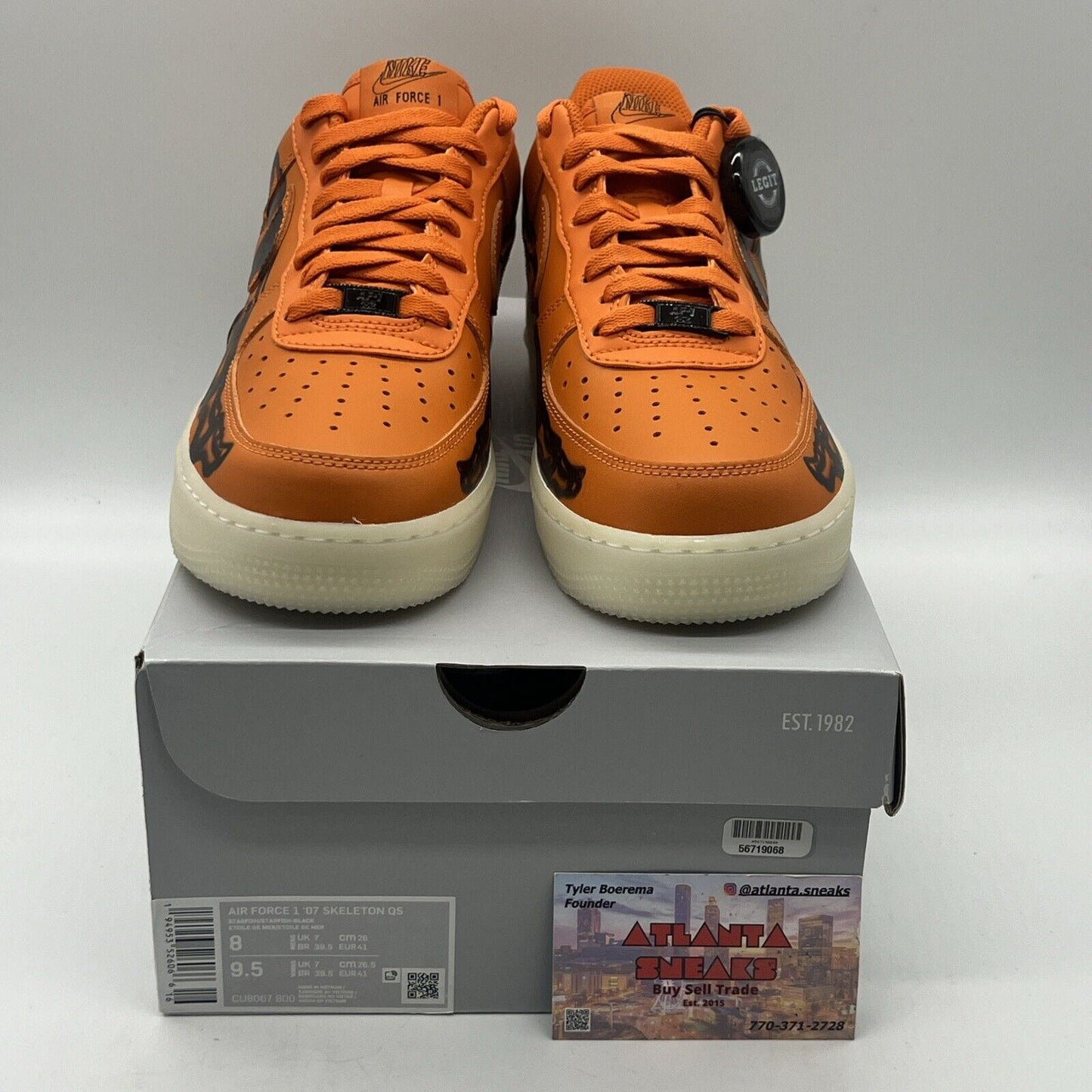 Nike Air Force 1 Low Orange Skeleton Halloween 2020 Size 8 CU8067-800 Brand New