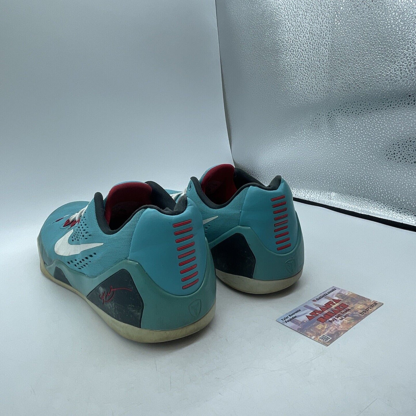 Size 13- Nike Kobe 9 EM Dusty Cactus Blue White Red Black (646701-316)