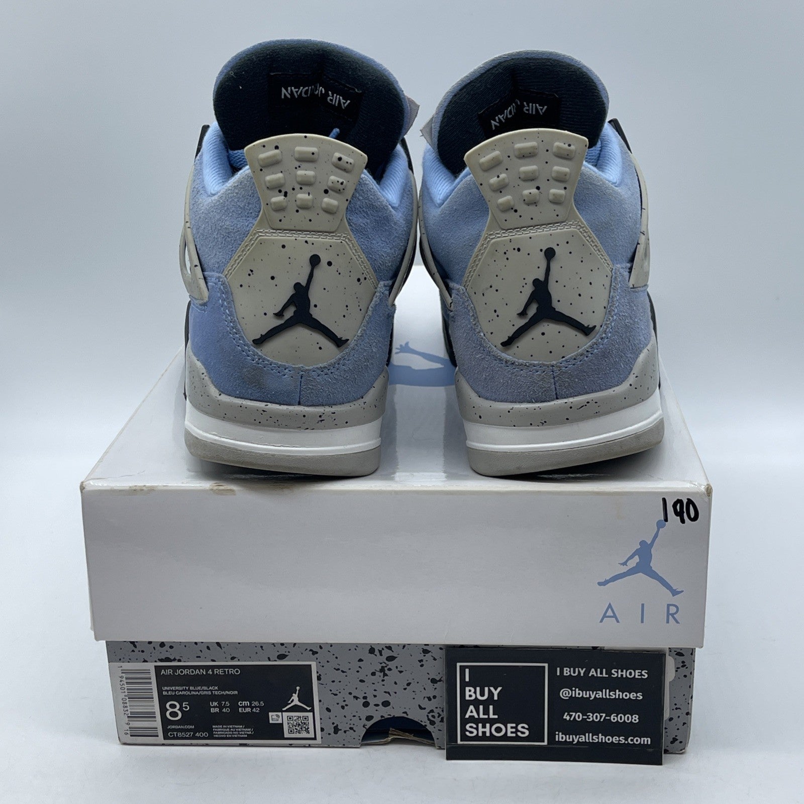 Size 8.5 - Jordan 4 Retro Black Tech Grey University Blue White (CT8527-400)