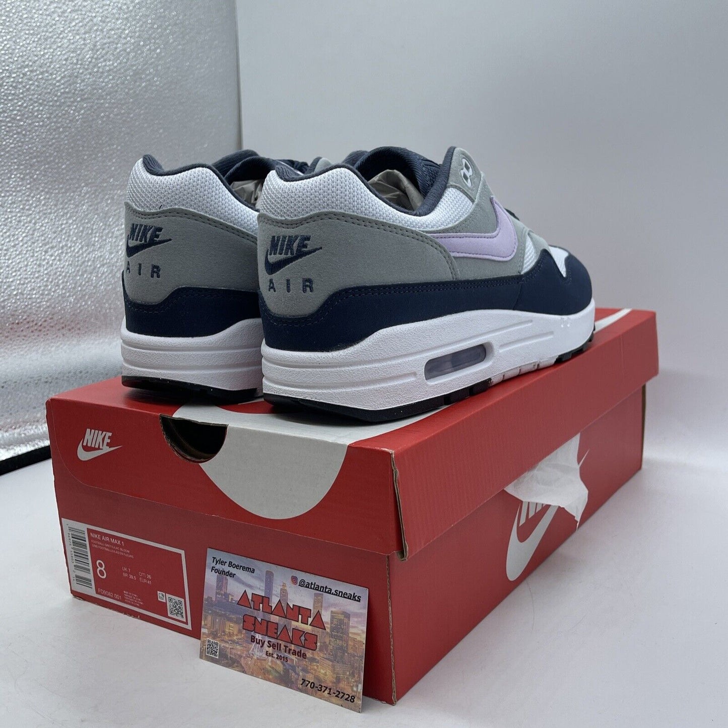 Size 8 - Nike Air Max 1 Obsidian Lilac Bloom White Purple Suede (FD9082-001)