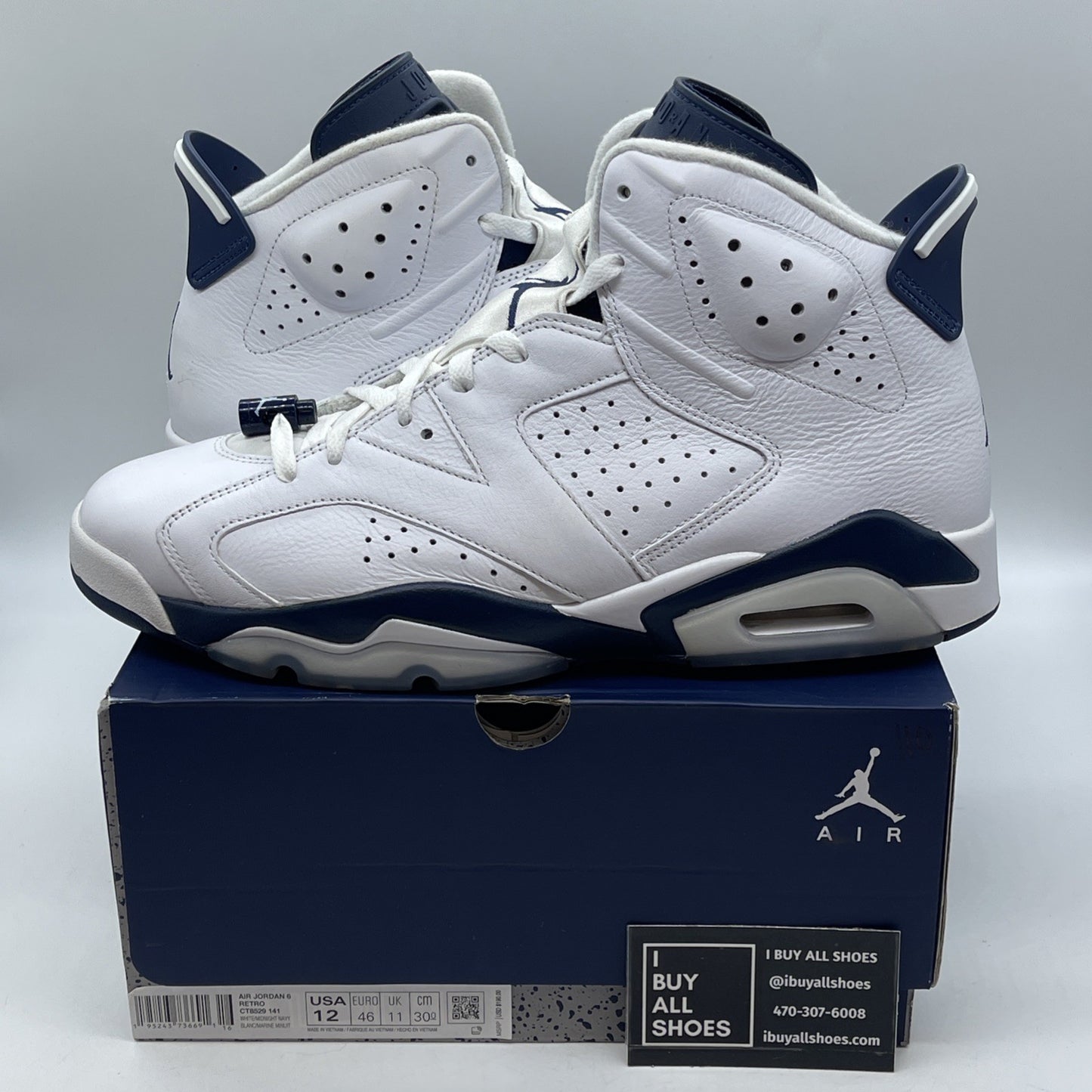 Size 12 - Jordan 6 Retro Midnight Navy Blue White Leather (CT8529-141)