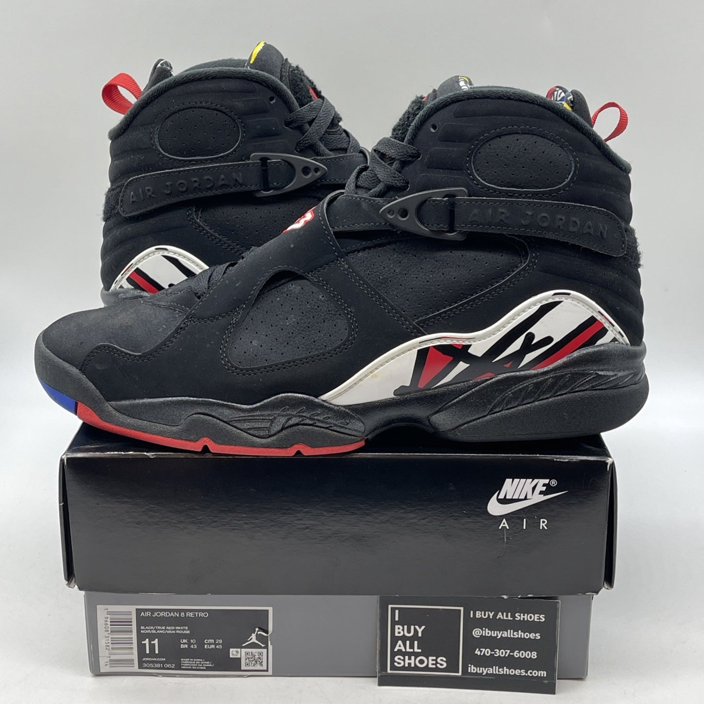 Size 11 - Jordan 8 Retro Mid Playoff Black Red White Suede (305381-062)