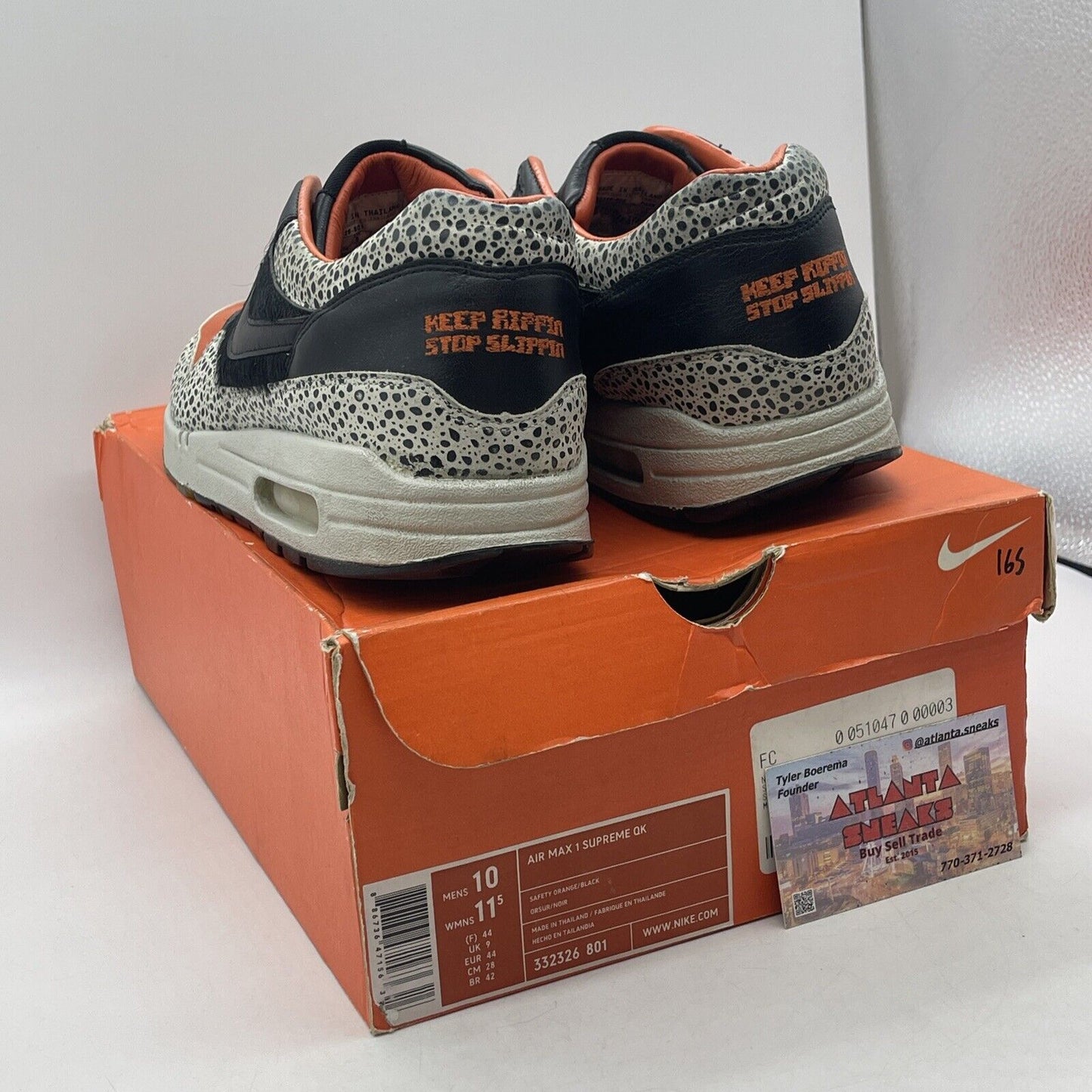 Size 10 - Nike Air Max 1 Supreme QK Keep Rippin Stop Slippin (332326-801)