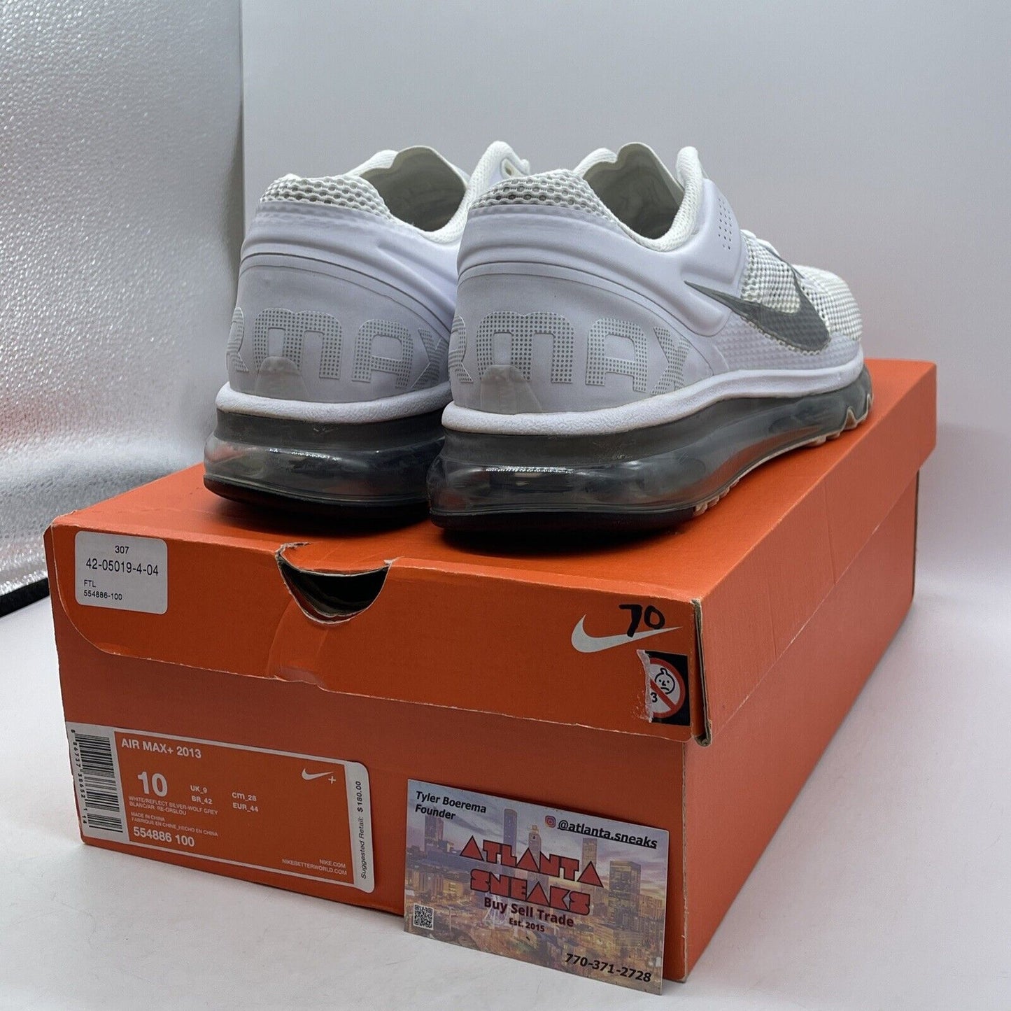 Size 10 - Nike Air Max+ 2013 White Suede Leather Black Grey (554886-100)