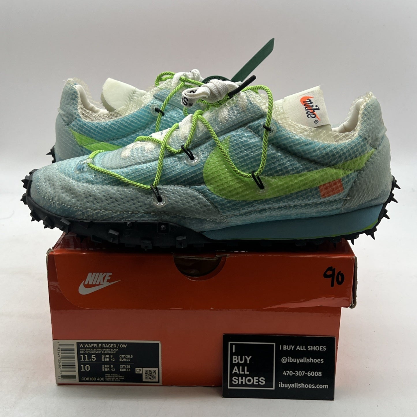 Size 11.5 - Nike Off-White x Waffle Racer Vivid Sky W (CD8180-400)